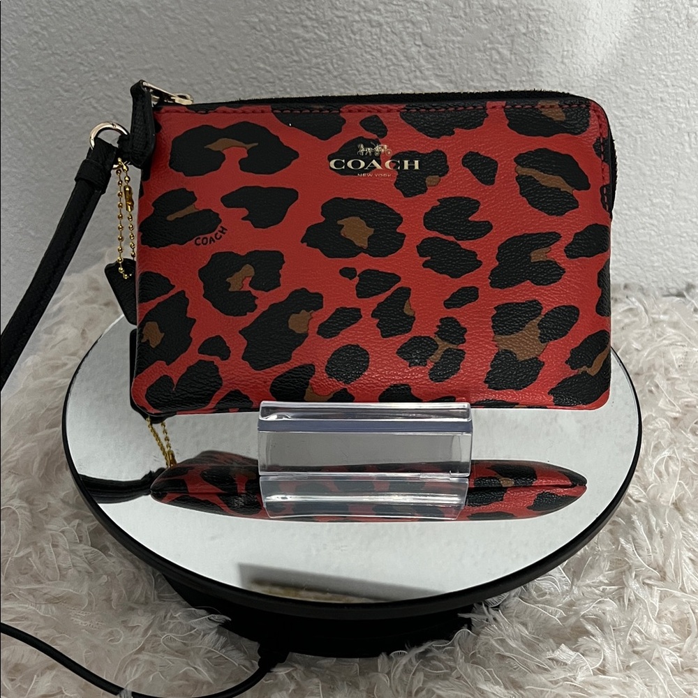 Coach Red and Black Ocelot Print Rare Clutch
